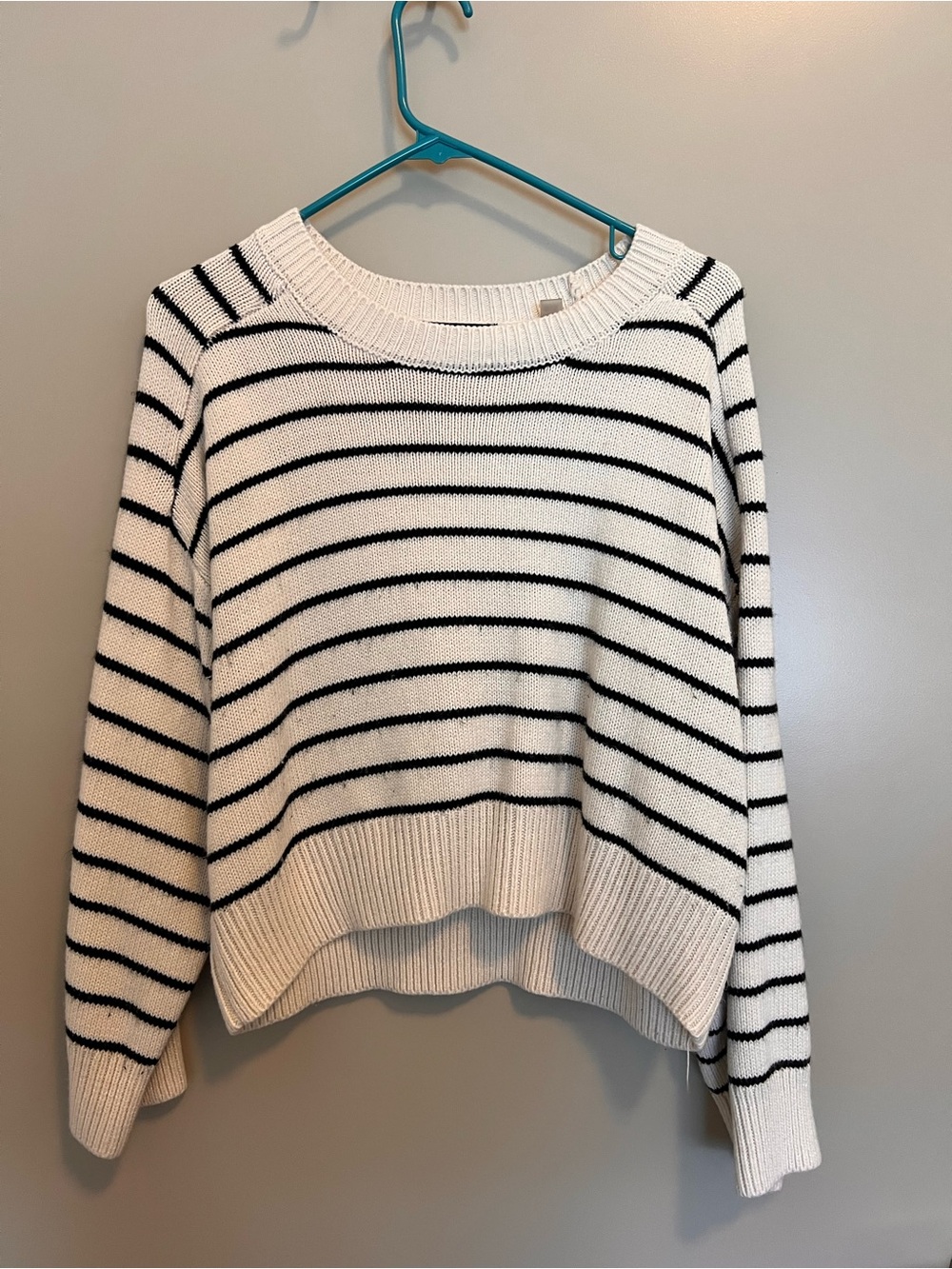 T Tahari White and Black Striped Crewneck Sweater